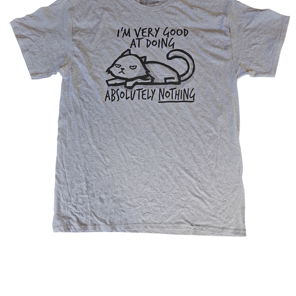 Lazy Cat Graphic Tee in Light Gray